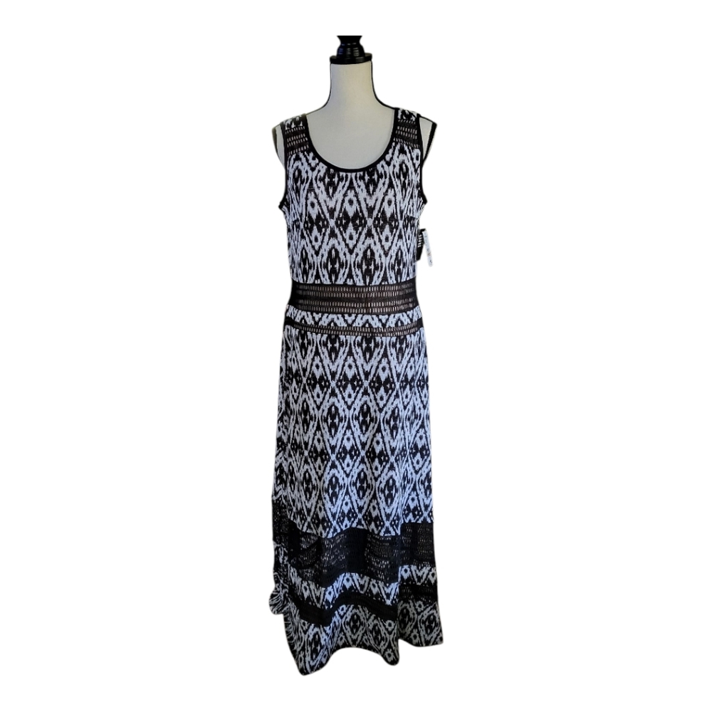 💕Nine West Matte Jersey Black & White Maxi Knit With Crochet Detailing. Size12